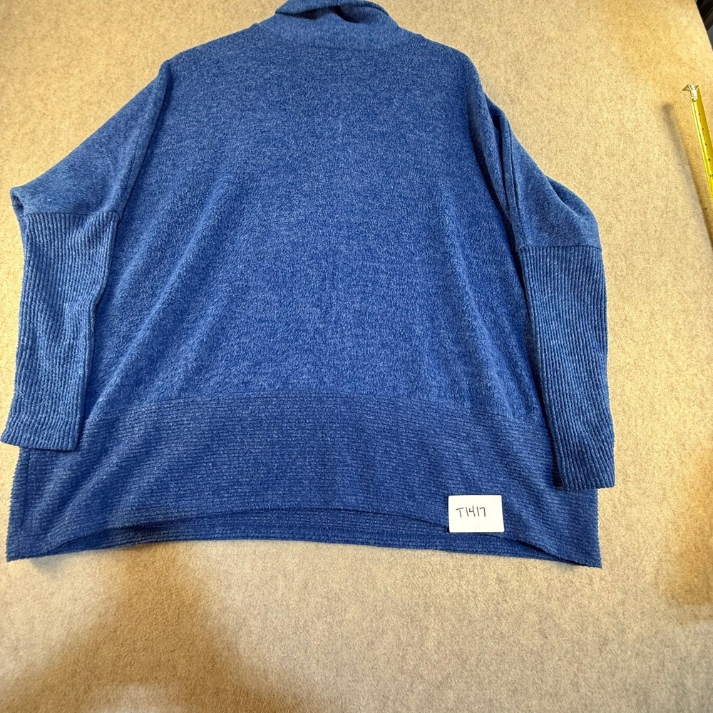 Zenana Blue Oversized Turtleneck Sweater Marled Knit Dolman Sleeve S/M